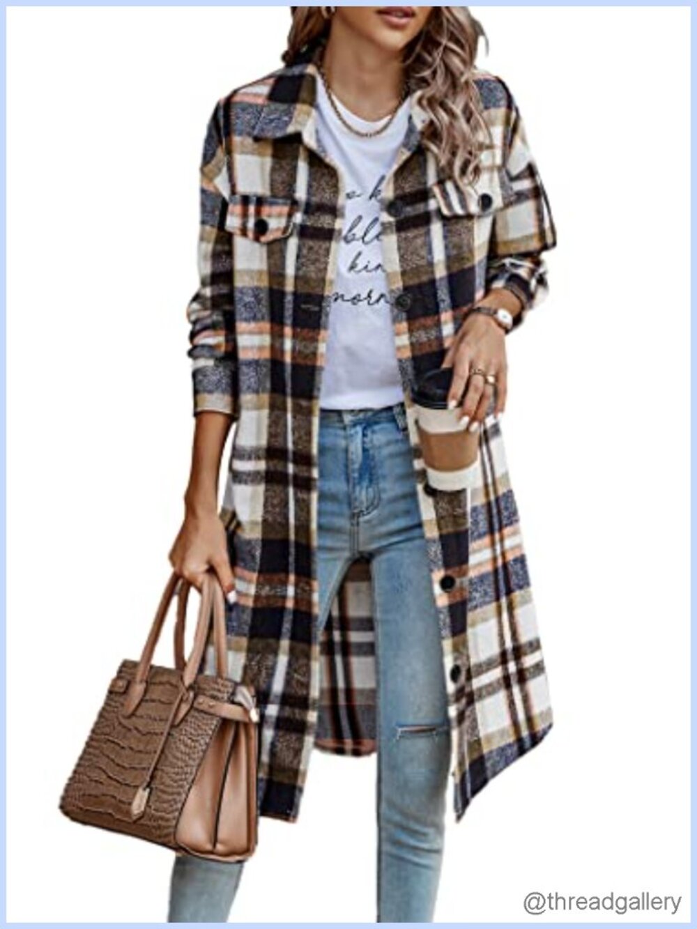 Plaid Shacket Jacket Wool Blend Flannel Shirt Button Down